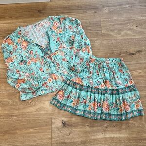 Arnhem Women’s 2 piece Flora Teal Skirt Set Size 8 Great Condition